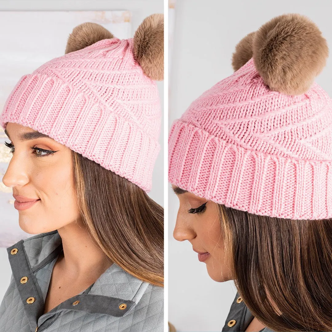 All About It Blush Pink Pompom Beanie