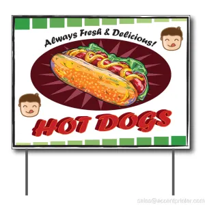 Always Fresh & Delicious Hot Dogs Curbside Sign, 24"wx18"h,Full Color/Double Sided