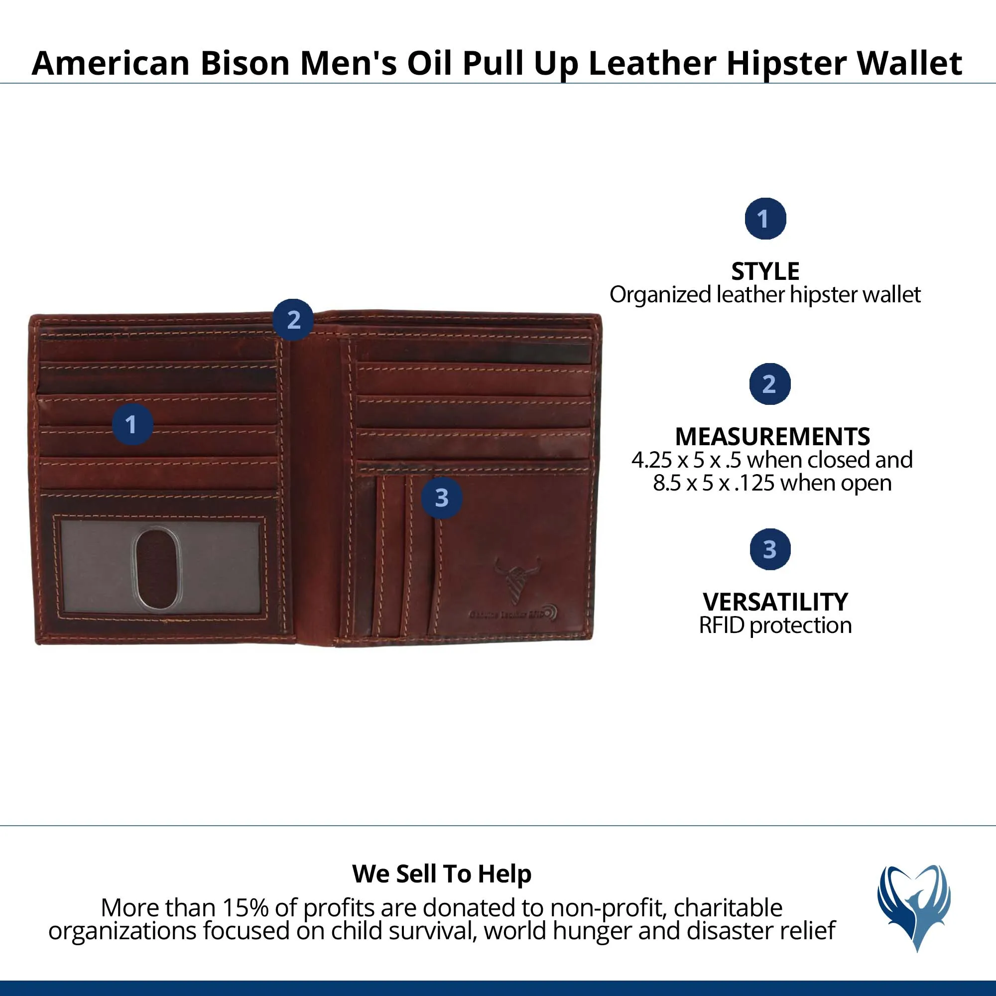 American Bison Men's Oil Pull Up Leather Hipster Wallet