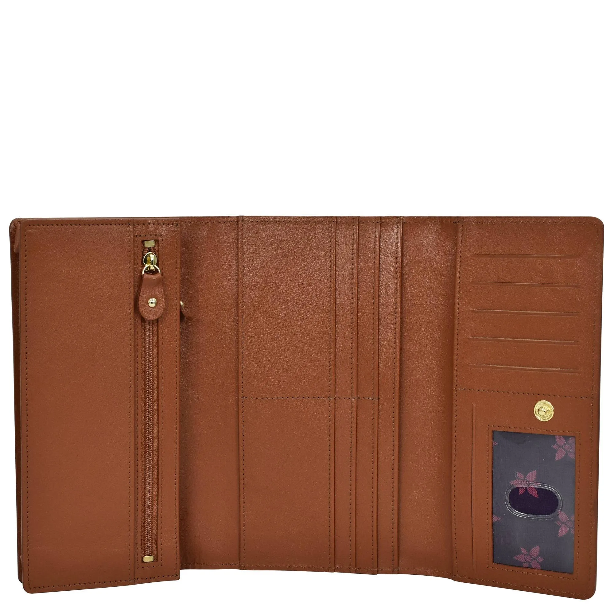 Anuschka RFID Blocking Triple Fold Clutch Wallet Croc Embossed Caramel