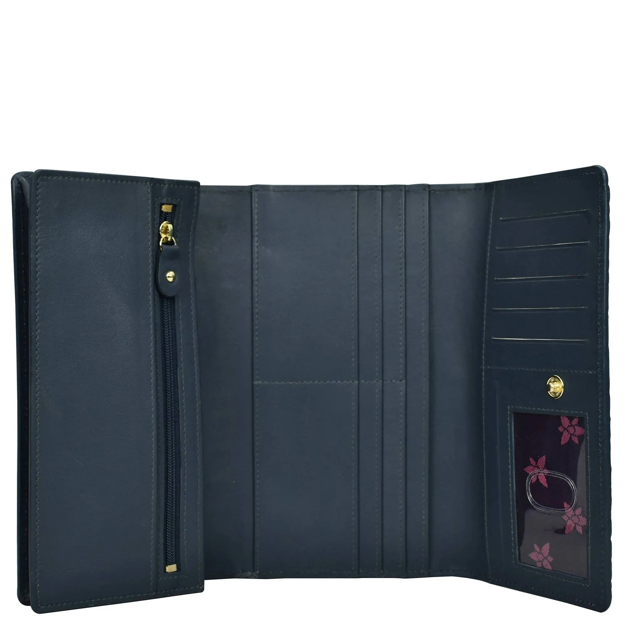 Anuschka RFID Blocking Triple Fold Clutch Wallet Croc Embossed Sapphire