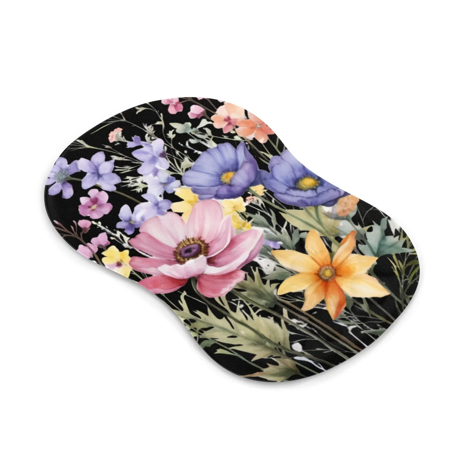 Black Floral Mouse Pad with Wrist Rest