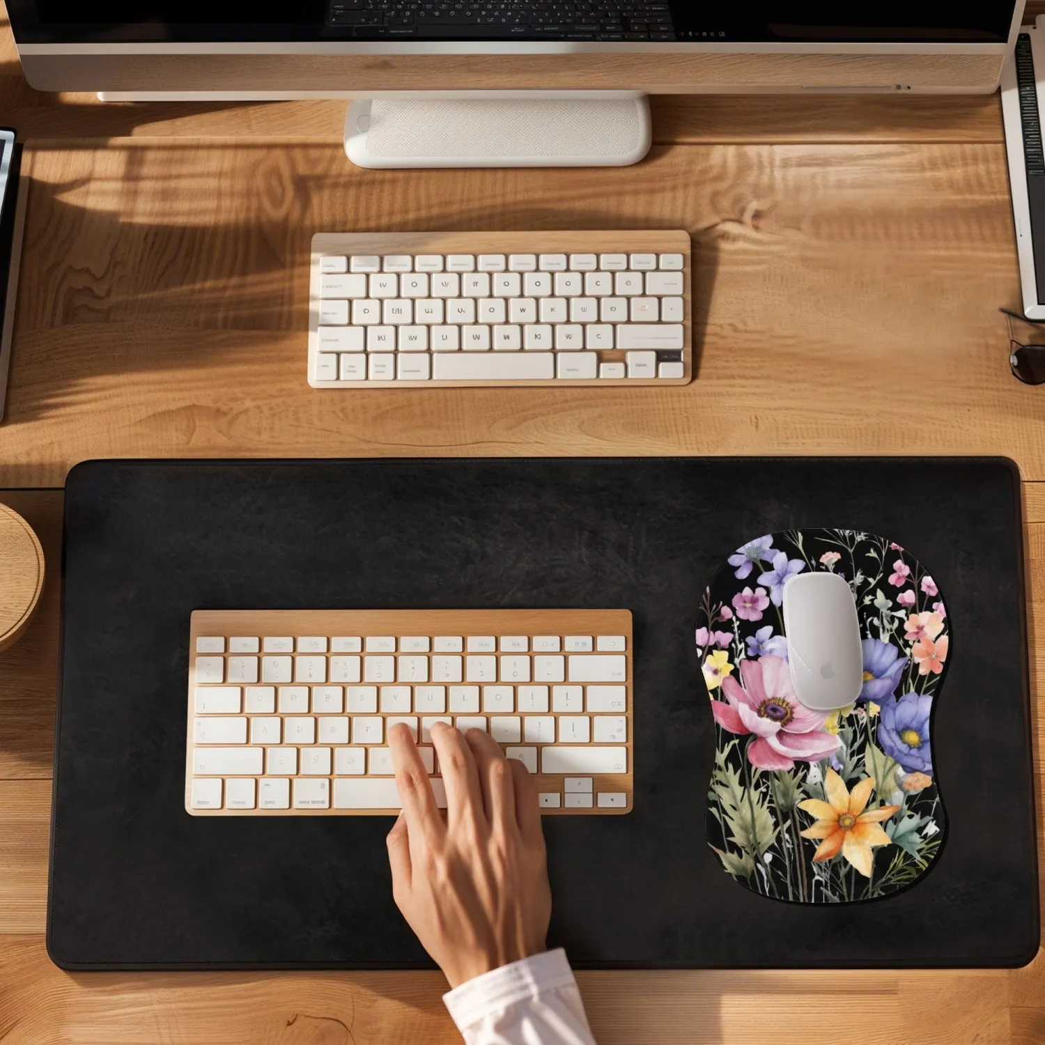 Black Floral Mouse Pad with Wrist Rest