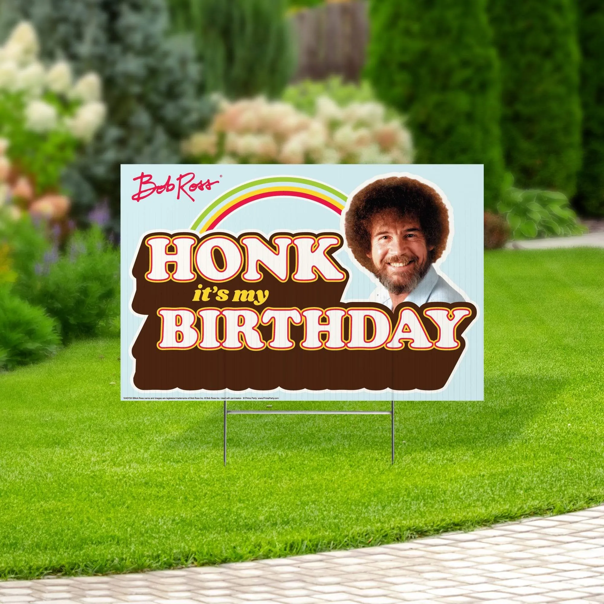 Bob Ross Yard Sign with Lawn Stakes, Honk it's my Birthday