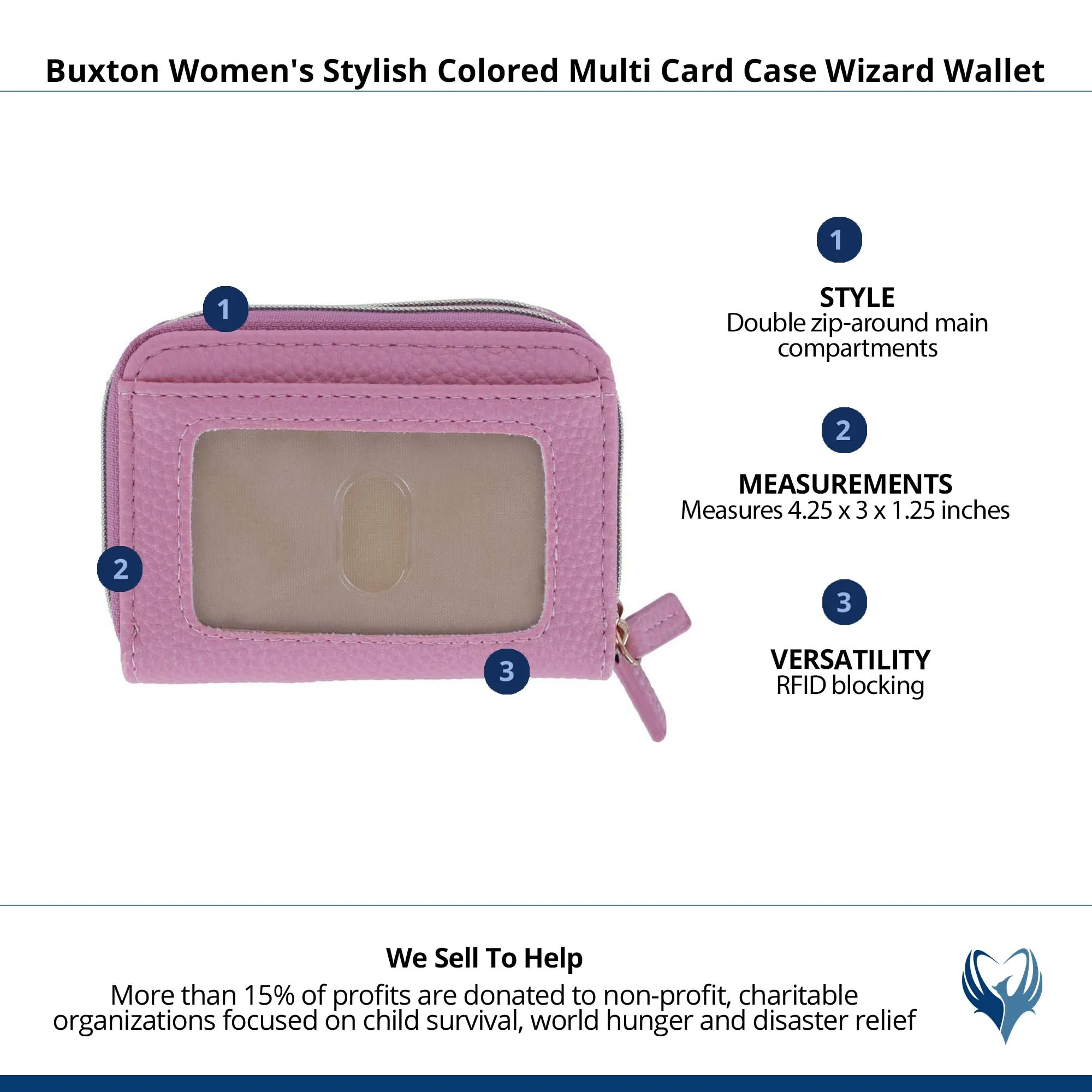 Buxton Women's Stylish Colored Multi Card Case Wizard Wallet