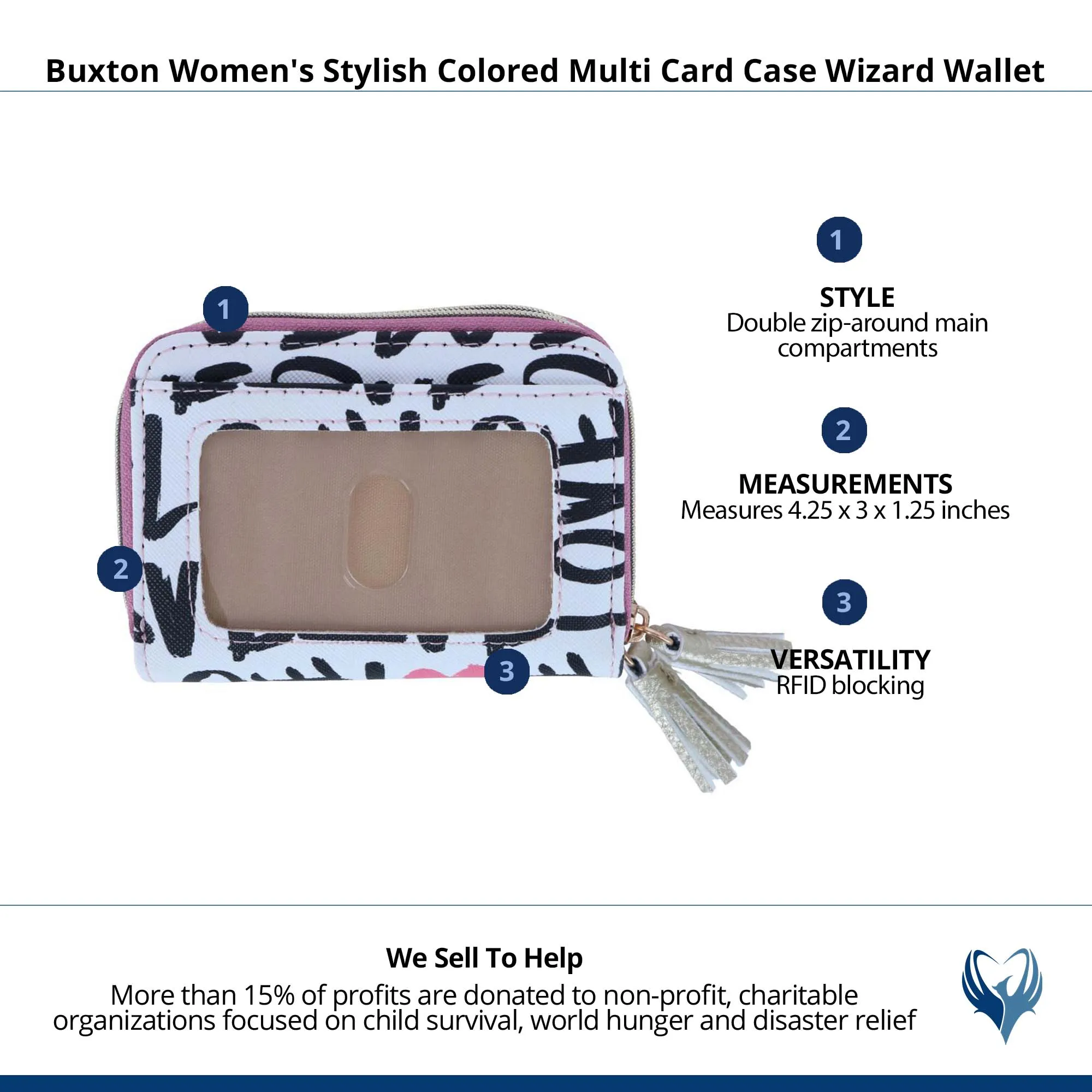 Buxton Women's Stylish Colored Multi Card Case Wizard Wallet