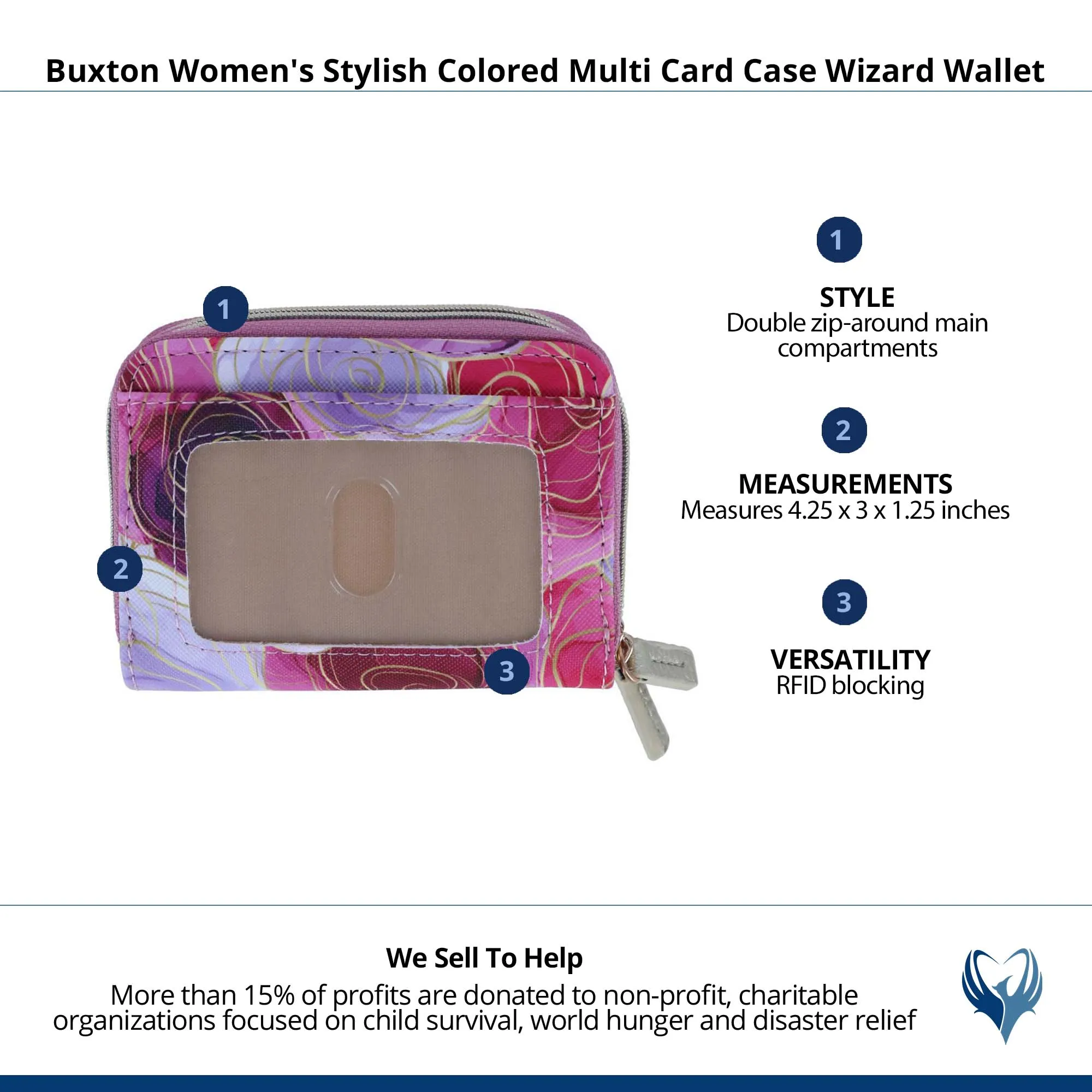 Buxton Women's Stylish Colored Multi Card Case Wizard Wallet