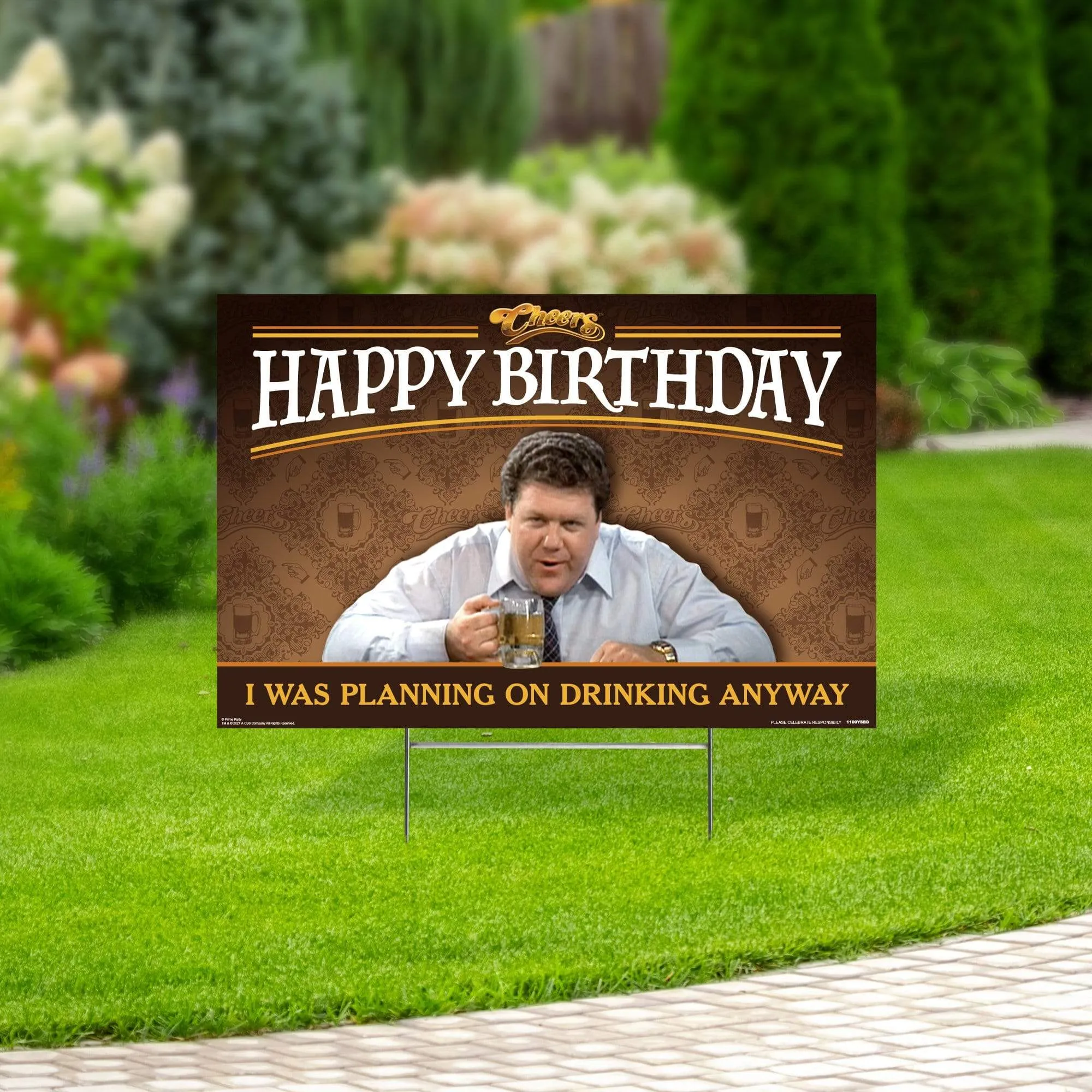 Cheers Happy Birthday, Yard Sign with Lawn Stakes