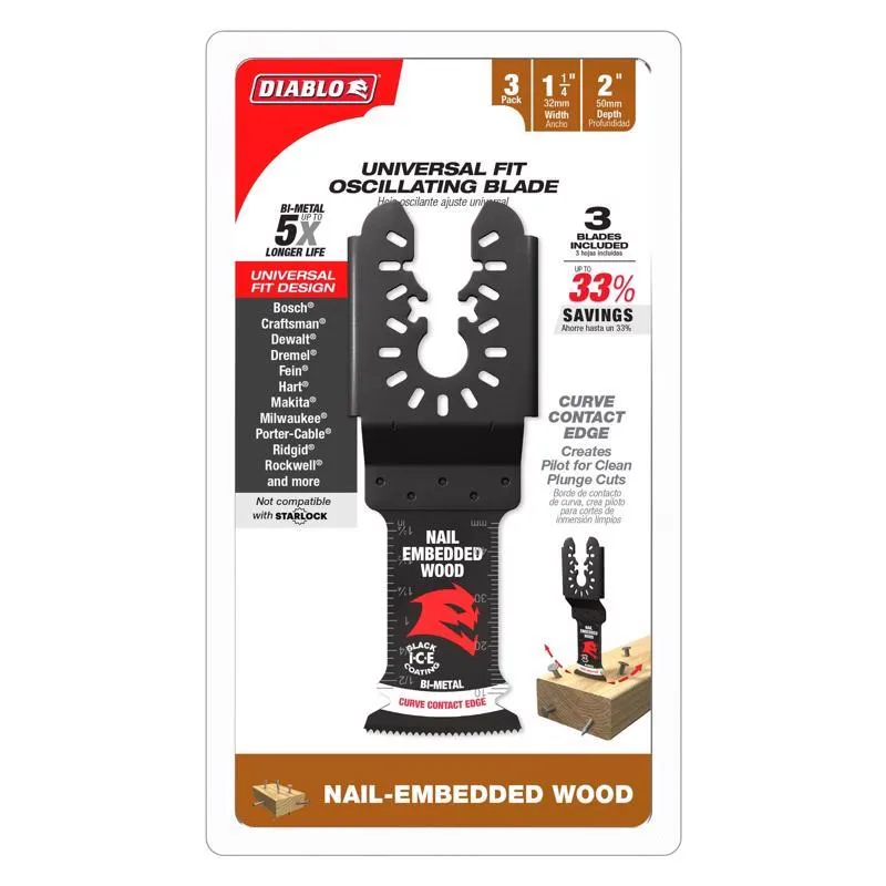 Diablo 1-1/4 in. X 1-1/4 in. W Bi-Metal Oscillating Blade Nail-Embedded Wood 3 pk