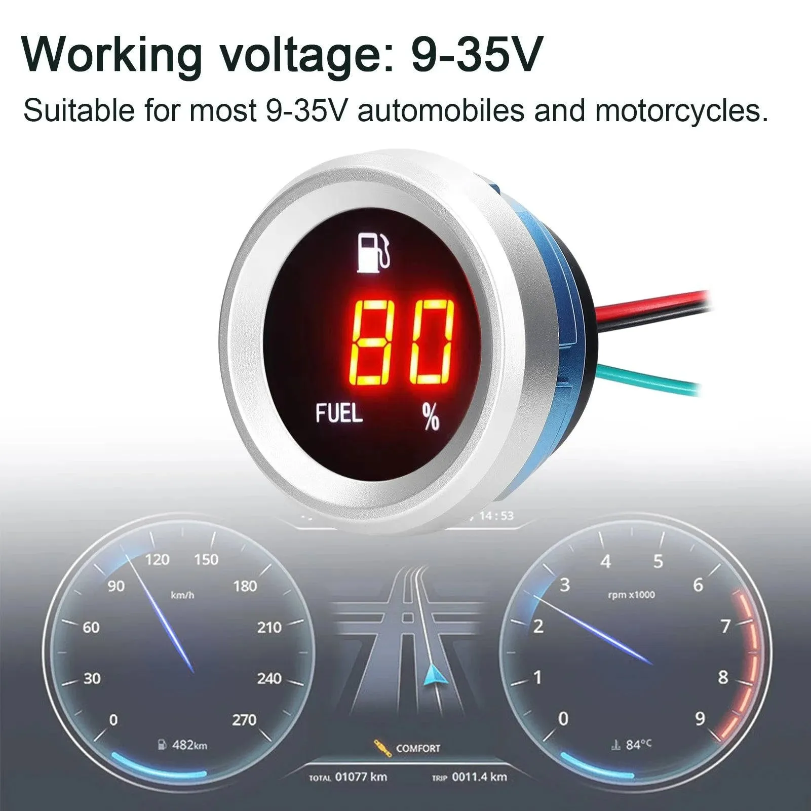 Digital Fuel Level Gauge with Flashing Alarm Car Fuel Level Meter 9-35V Fuel Level Tester for Auto Motorcycle Accessories