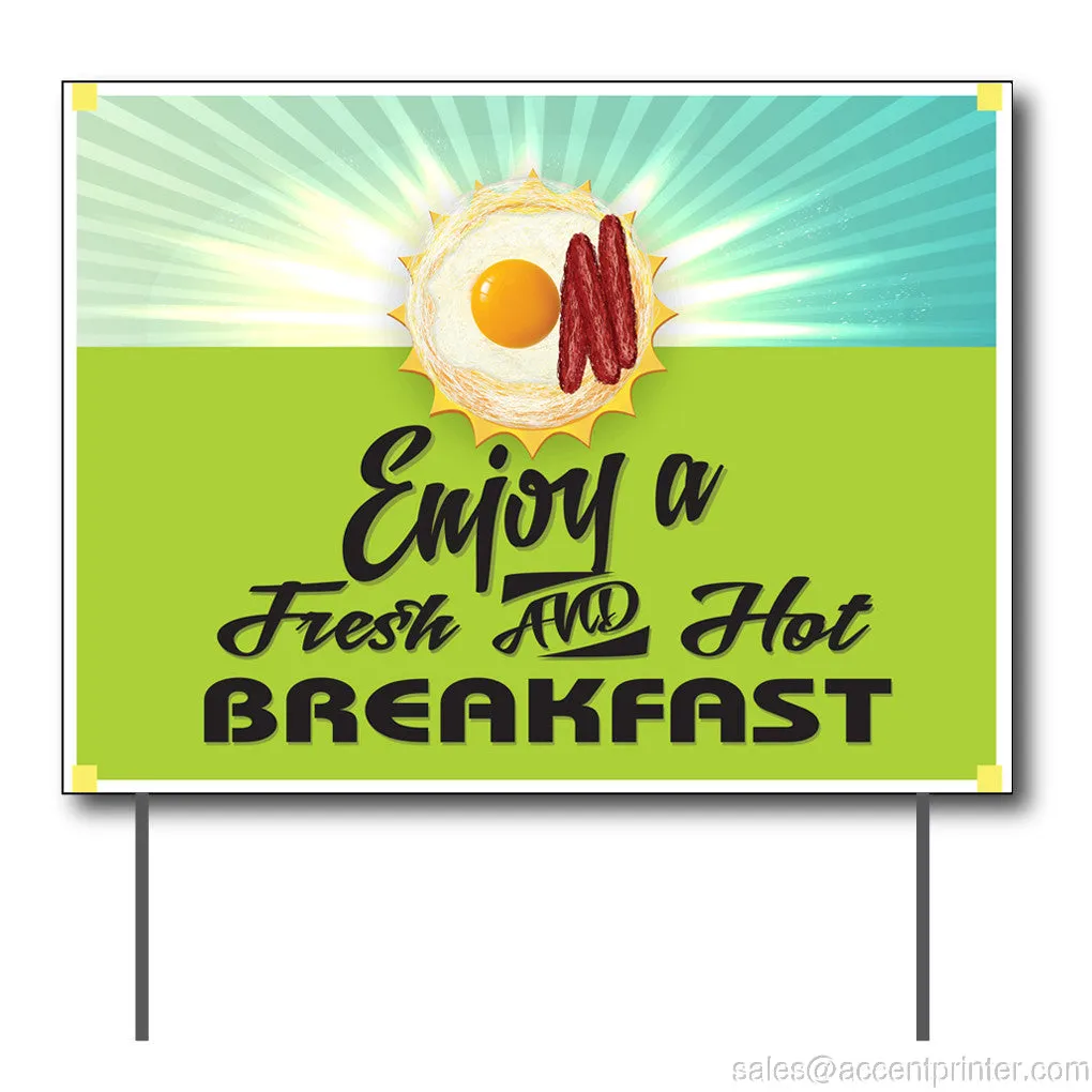 Enjoy A Fresh And Hot Breakfast Curbside Sign, 24"wx18"h,Full Color Double Sided