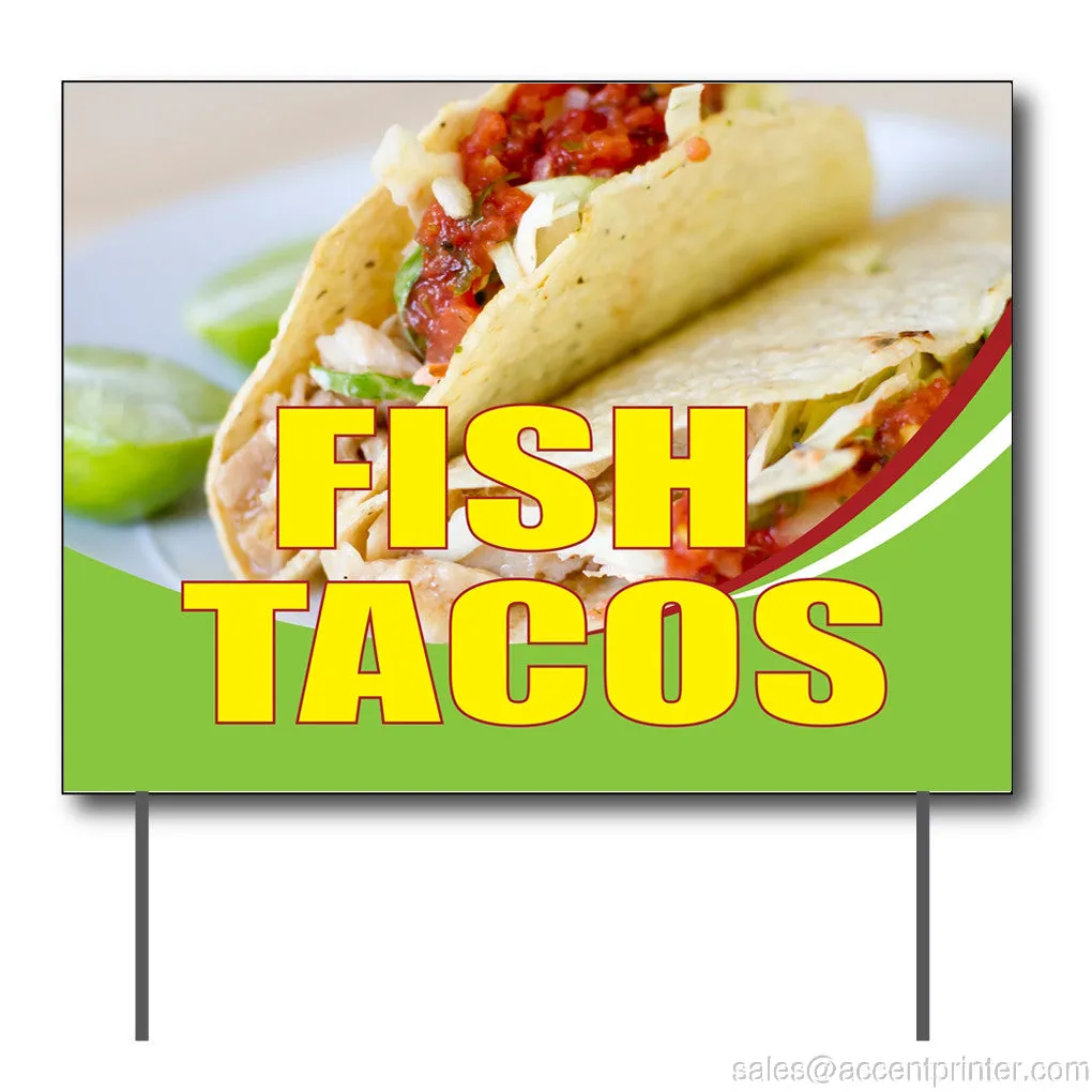 Fish Tacos Curbside Sign, 24"w x 18"h, Full Color Double Sided