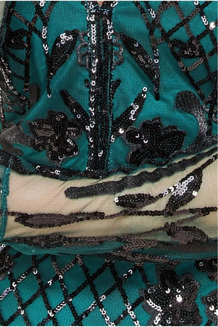 Goddiva Full Sleeve Sequin Midi Dress - Emerald Green