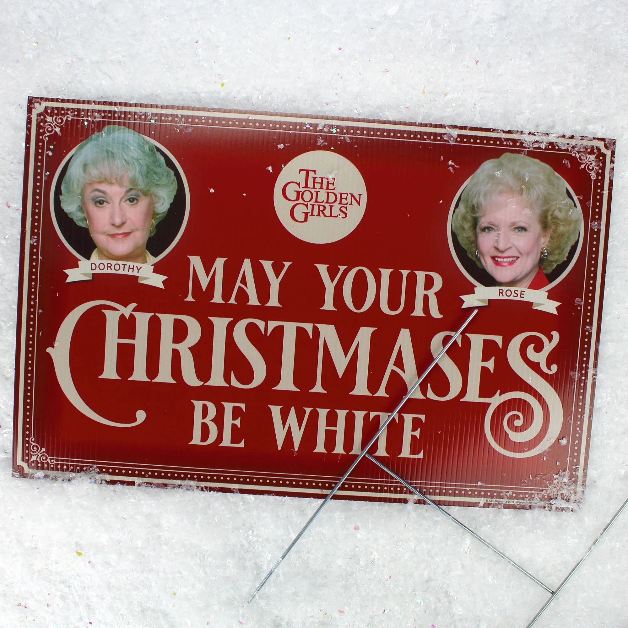 Golden Girls Holiday Yard Sign with Dorothy and Rose, May your Christmases Be White
