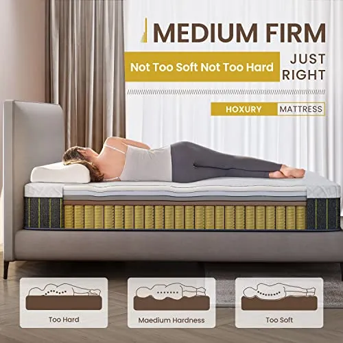 HOXURY Full Size Mattress, 12 Inch Memory Foam Mattress with Innerspring Hybrid Mattress in a Box, Motion Isolation & Pressure Relief & Medium Firm & Supportive, 100-Night Trial 10-Year Support