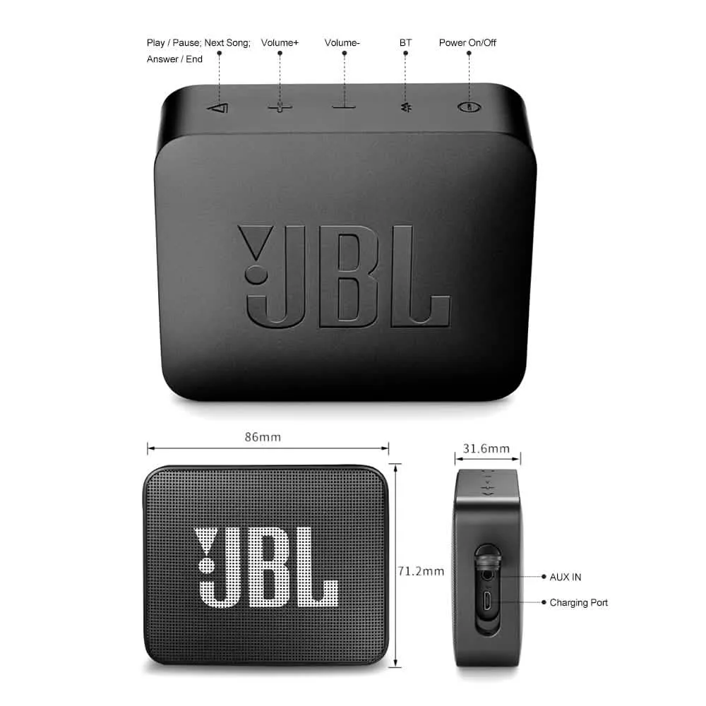 JBL GO2 Waterproof Bluetooth Speaker with 5-Hour Playtime for Outdoor Adventures