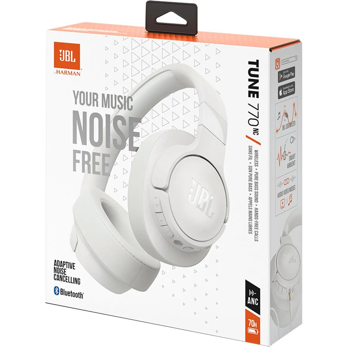 JBL Tune 770 Wireless Adaptive Noise Cancelling Over-Ear Headphones (White)