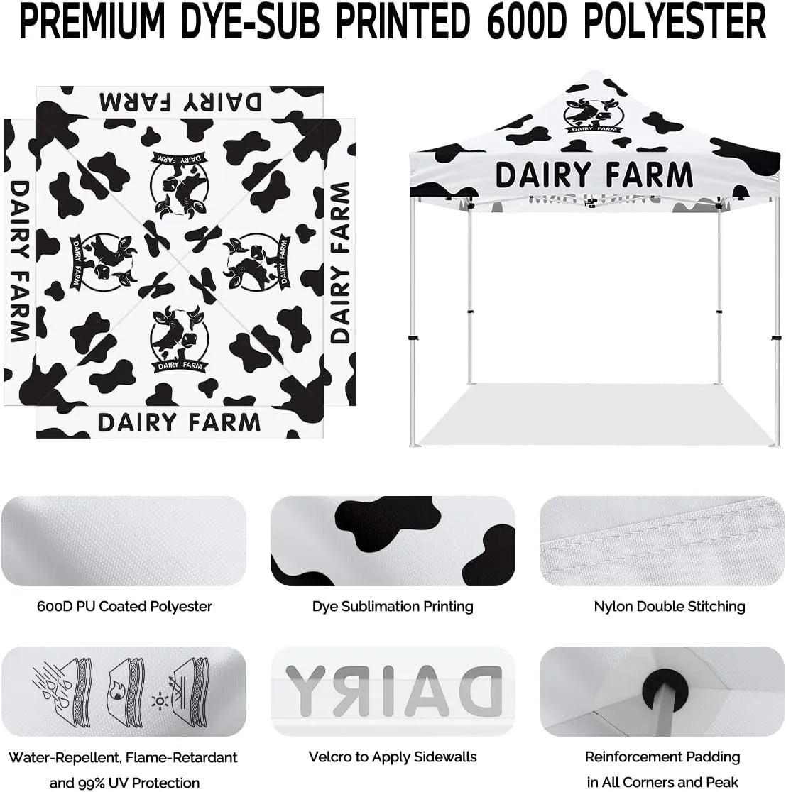 Milk Tent 10x10 Themed Pop Up Canopy Tent for Fresh Milk and Cheese Dairy Farm