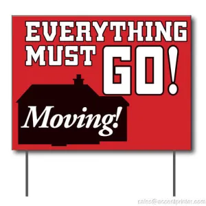 Moving Everything Must Go Curbside Sign, 24"w x 18"h, Full Color Double Sided