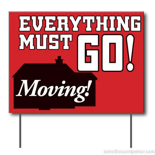 Moving Everything Must Go Curbside Sign, 24"w x 18"h, Full Color Double Sided