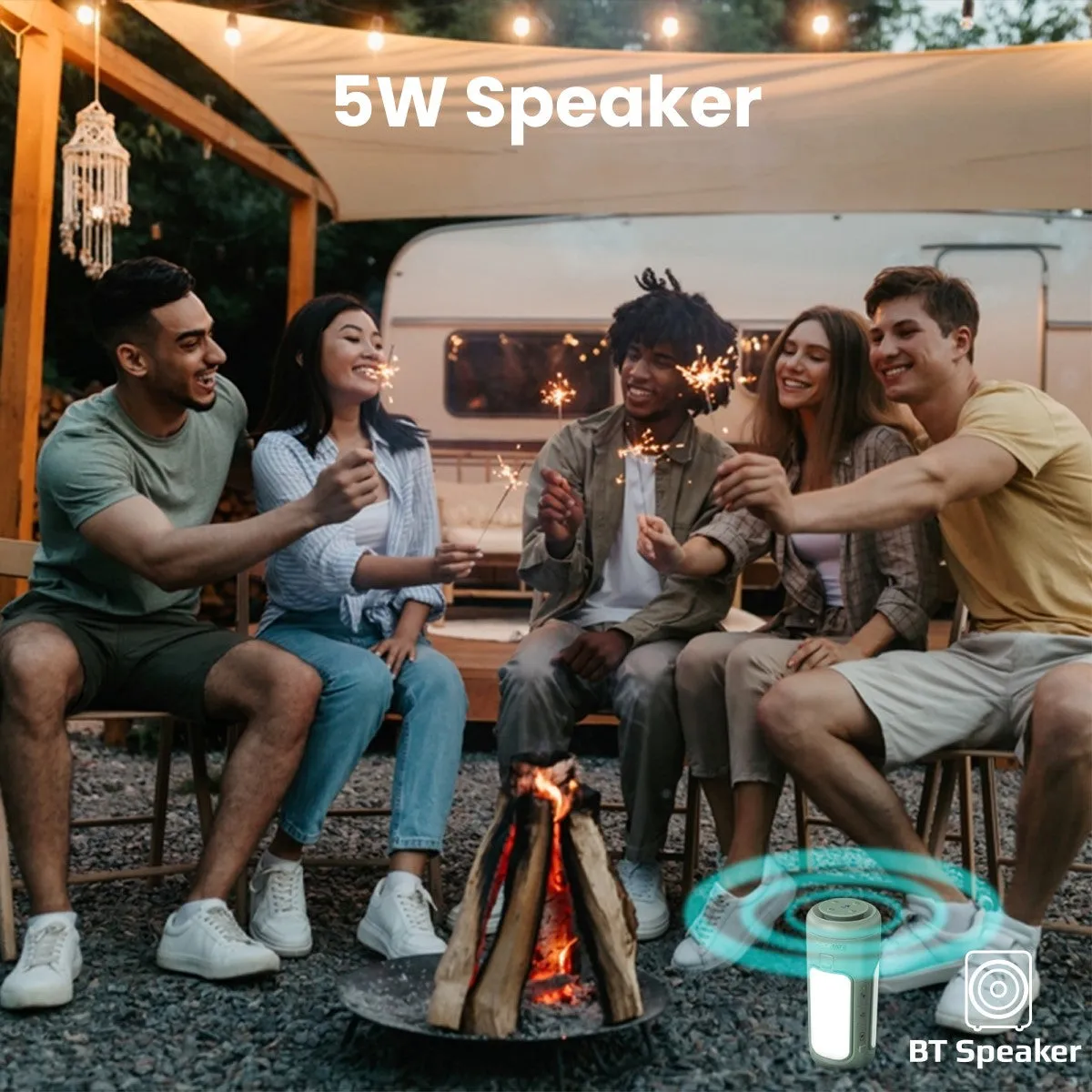 Multifunctional Camping Kit with LED Light, 6000mAh Power Bank and Bluetooth Speaker