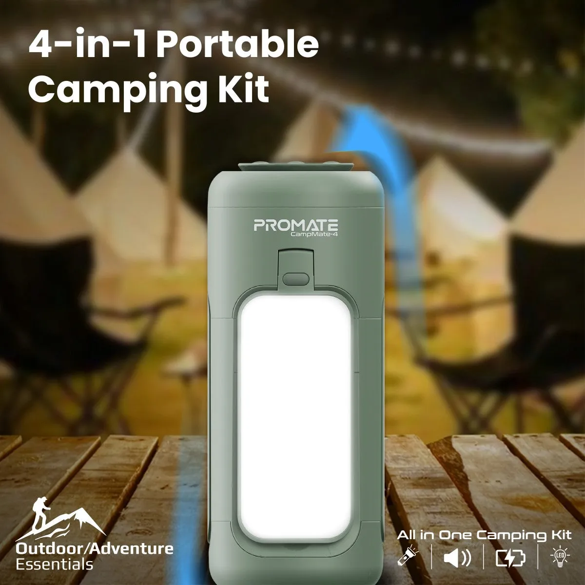Multifunctional Camping Kit with LED Light, 6000mAh Power Bank and Bluetooth Speaker
