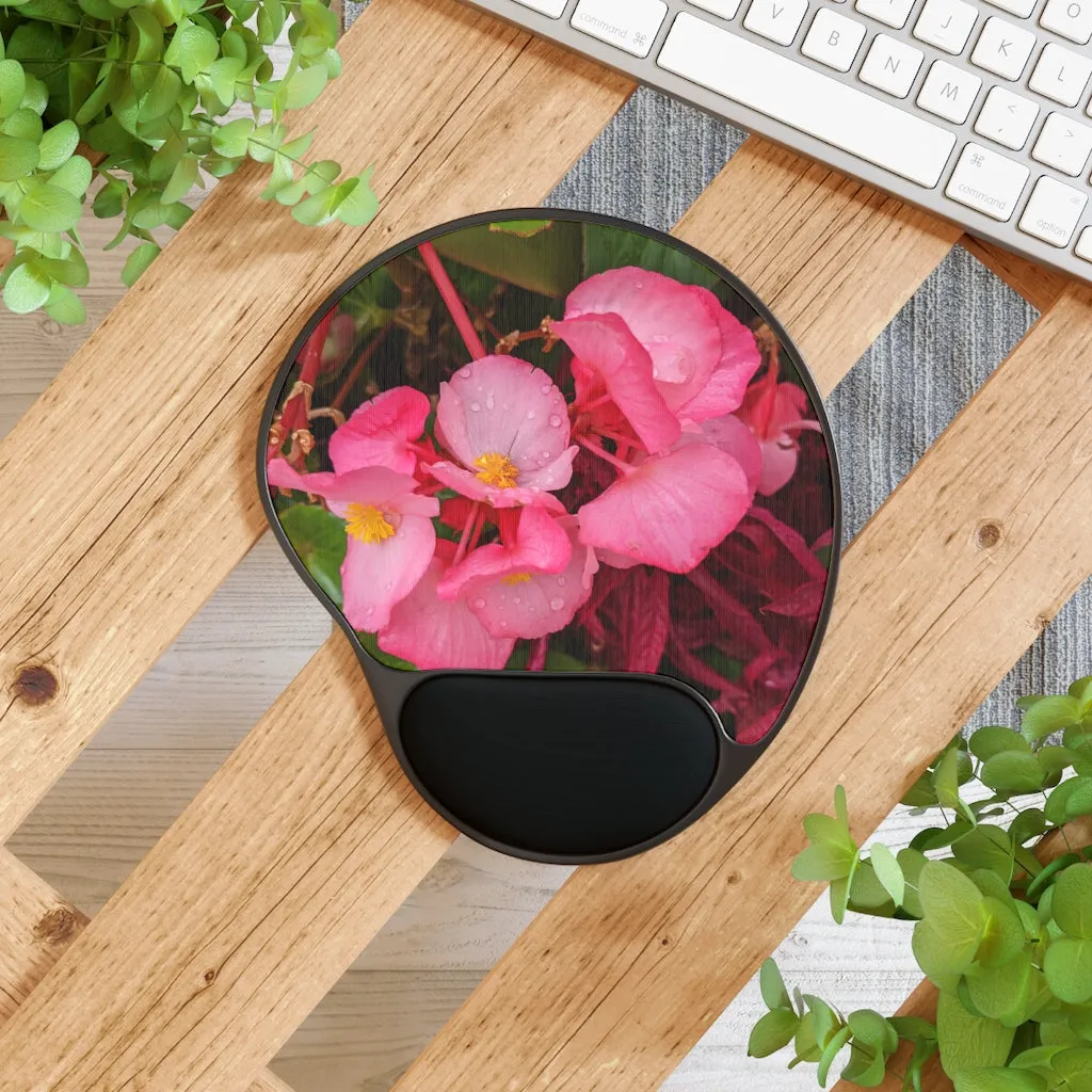 Pink Flowers Mouse Pad With Wrist Rest