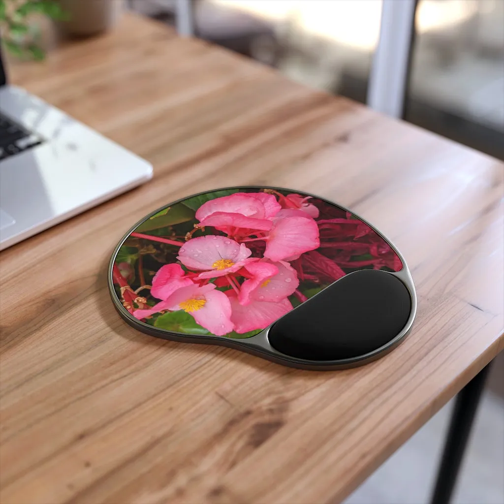 Pink Flowers Mouse Pad With Wrist Rest