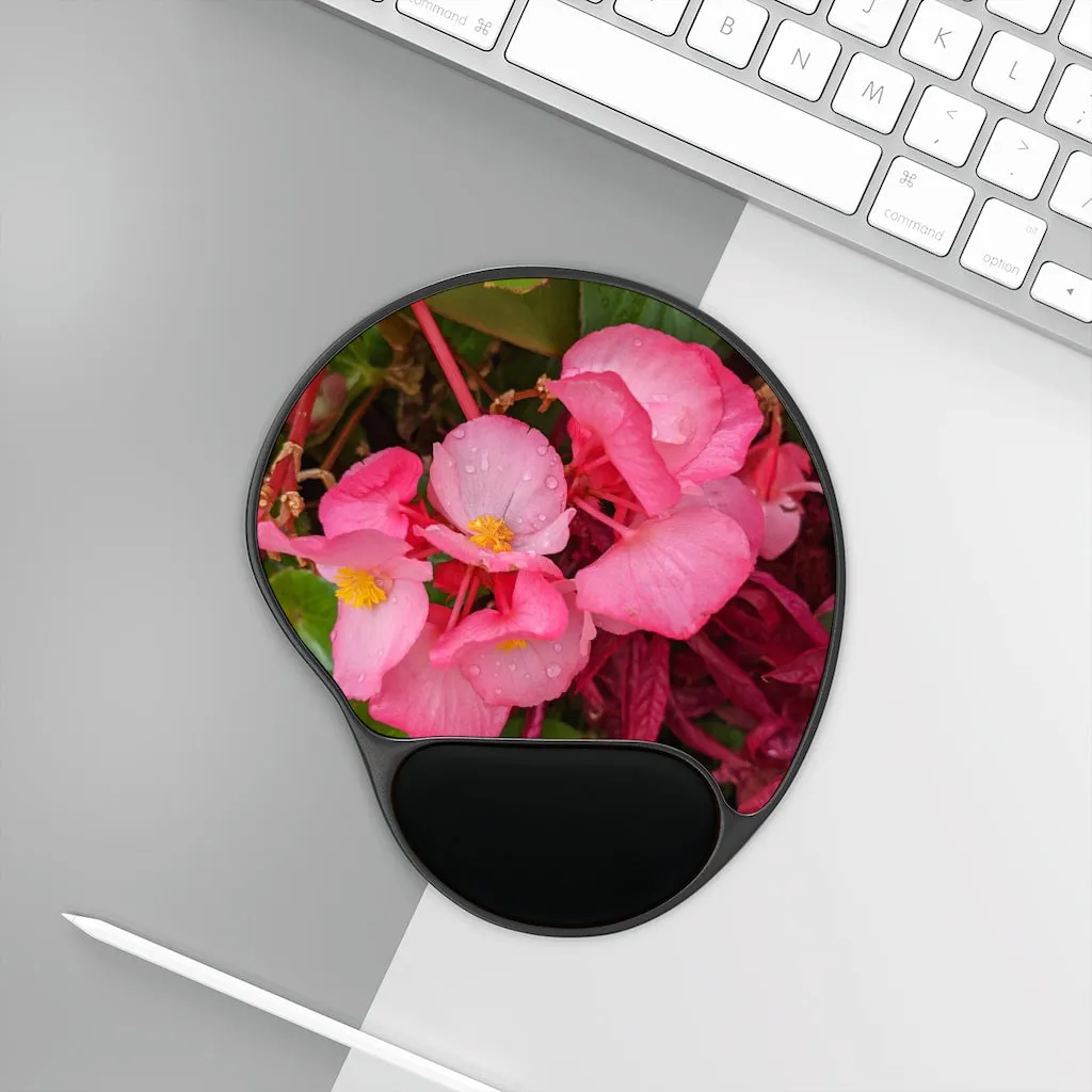 Pink Flowers Mouse Pad With Wrist Rest