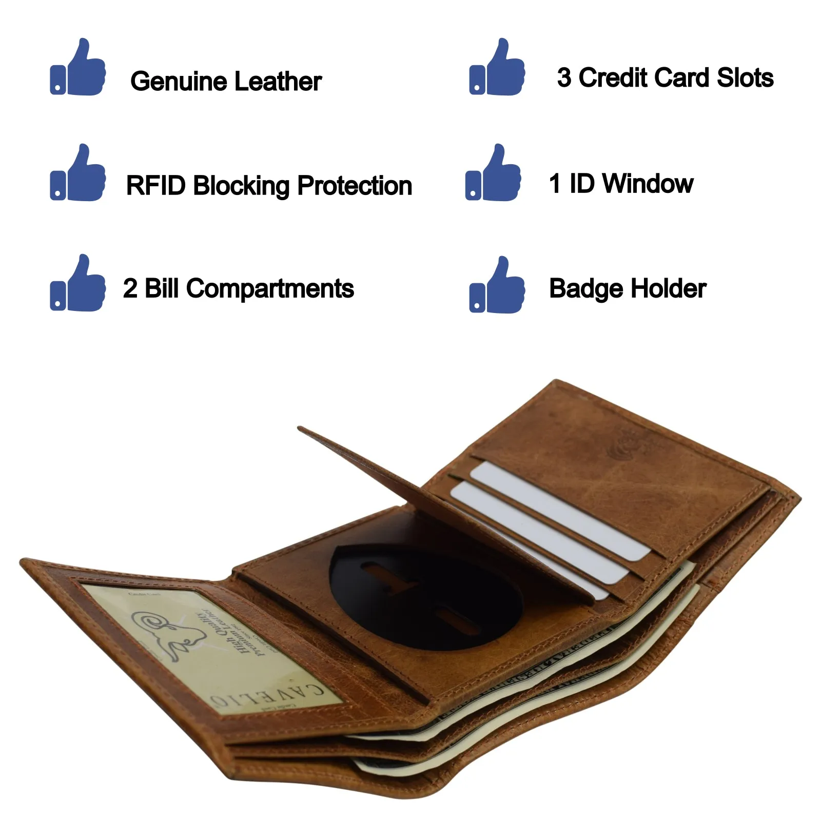 RFID Genuine Leather Trifold Badge Holder Wallet Police Badge Holder USA Series