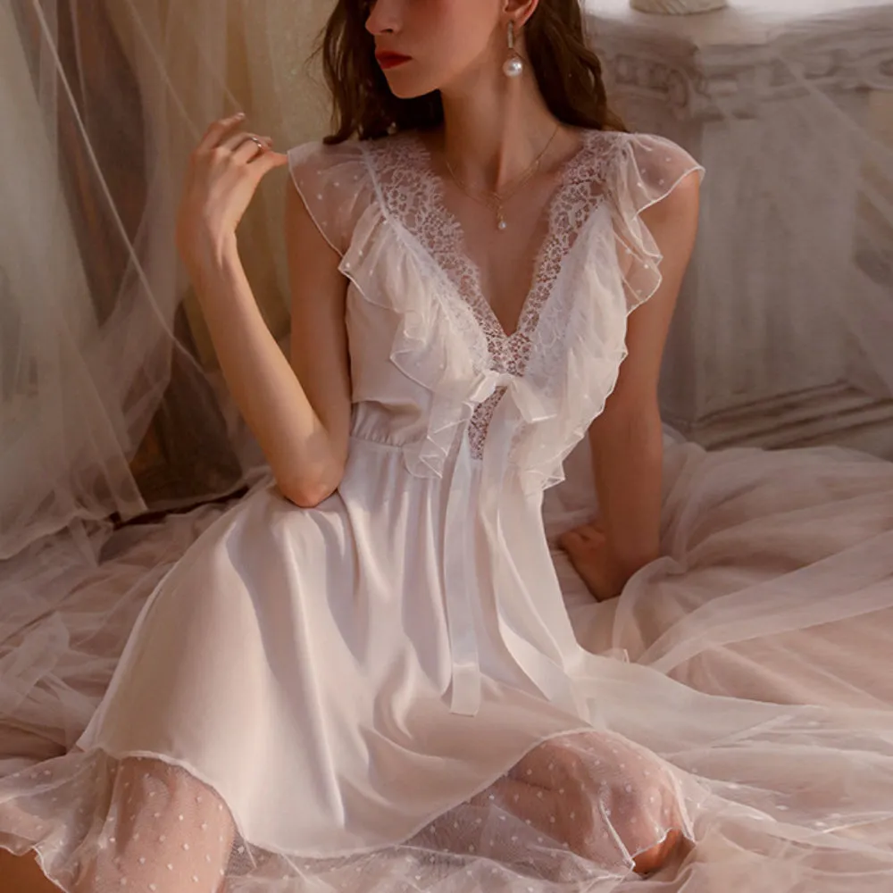 Sexy Nightdress Halter Slip Dress Sweet Lace Comfortable Breathable Women's Home Wear Set