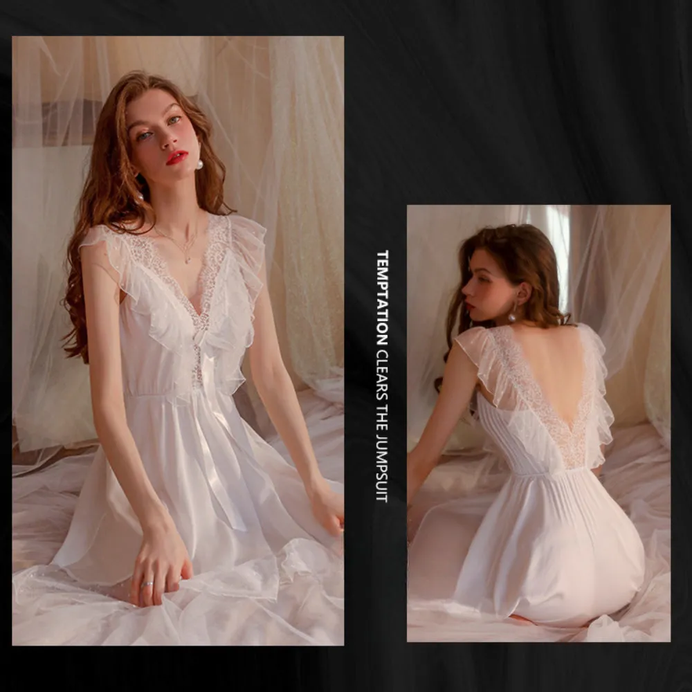 Sexy Nightdress Halter Slip Dress Sweet Lace Comfortable Breathable Women's Home Wear Set