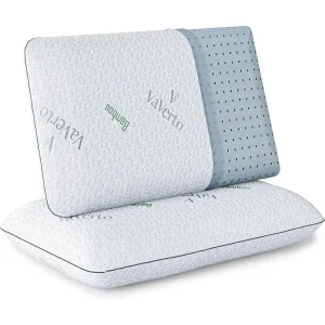 Vaverto Gel Memory Foam Pillow -Standard Size - Ventilated, Premium Bed Pillows with Washable and Bamboo Pillow Cover, Cooling, Orthopedic Sleeping, Side and Back Sleepers - 2 Pack