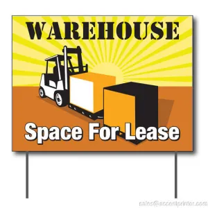 Warehouse Space For Lease Curbside Sign, 24"w x 18"h, Full Color Double Sided