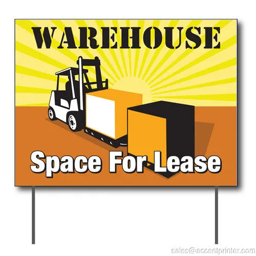Warehouse Space For Lease Curbside Sign, 24"w x 18"h, Full Color Double Sided