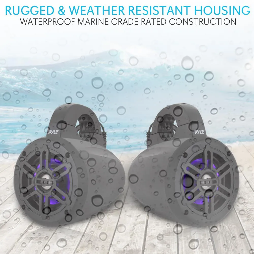 Waterproof Rated Marine Tower Speakers - Wakeboard Subwoofer Speaker System With Built-In Led Lights (4’' -Inch, 300 Watt)
