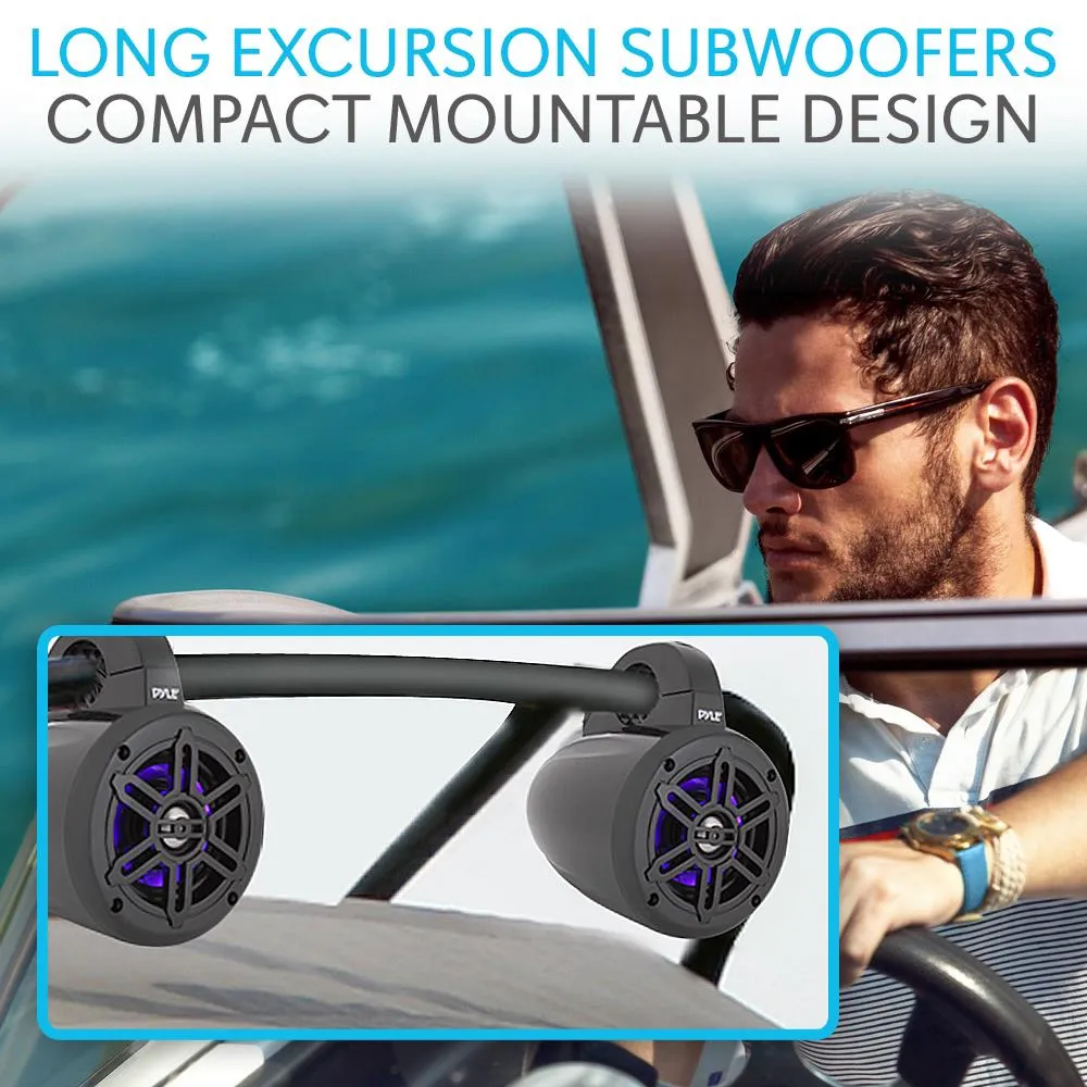 Waterproof Rated Marine Tower Speakers - Wakeboard Subwoofer Speaker System With Built-In Led Lights (4’' -Inch, 300 Watt)