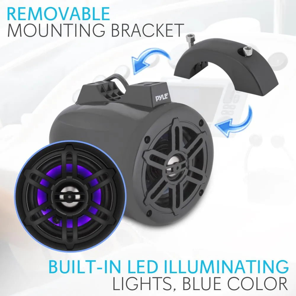 Waterproof Rated Marine Tower Speakers - Wakeboard Subwoofer Speaker System With Built-In Led Lights (4’' -Inch, 300 Watt)
